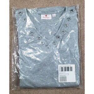 Quacker Factory New Long Sleeve Glam Grommet Knit Tunic Heather Grey Pockets XL